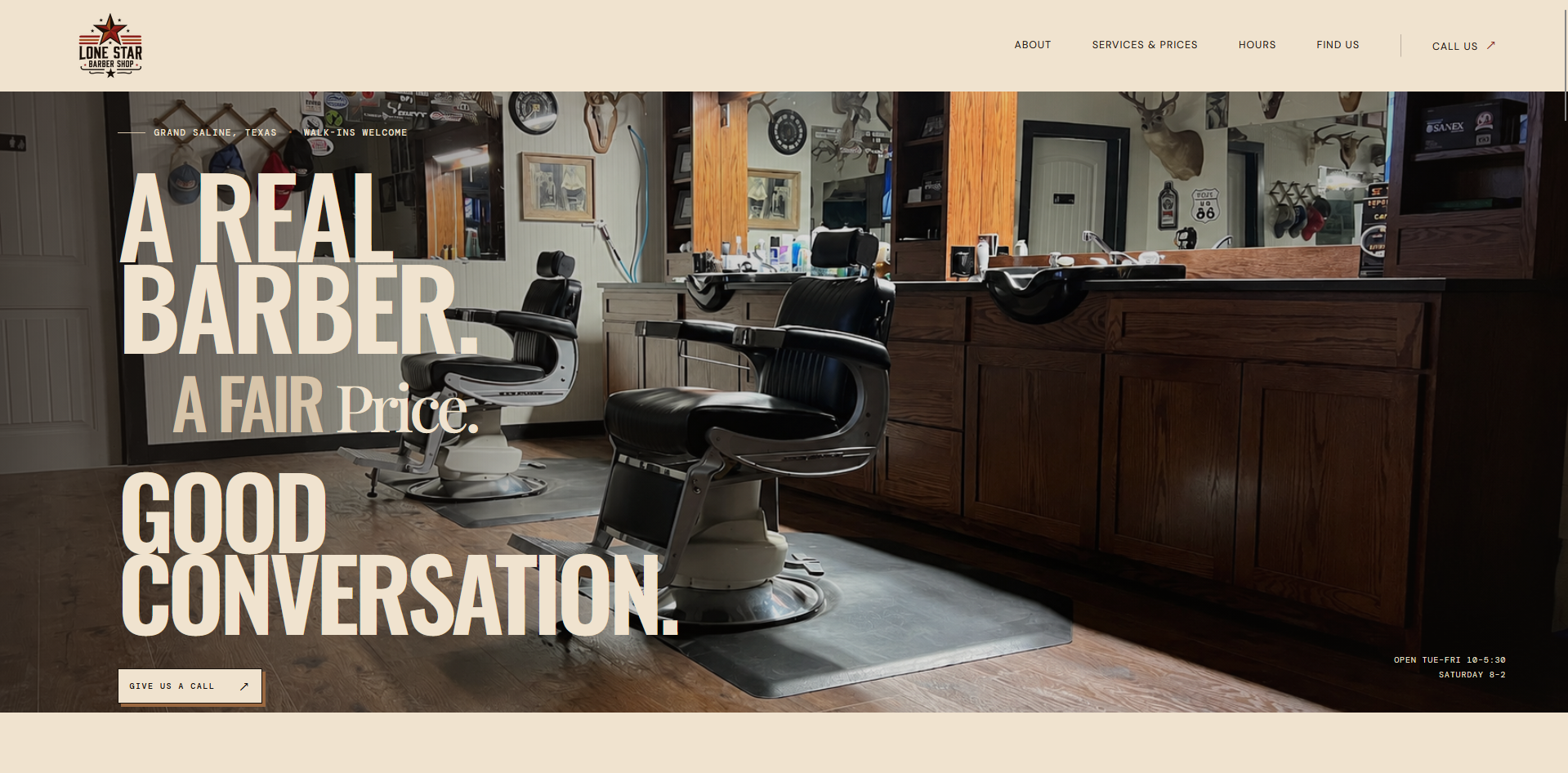 View the Lone Star Barber Shop website designed by Solaxn